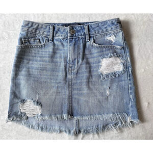 Hollister Skirt Womens 5 Pocket W24 Blue Denim Ultra High Rise Distressed